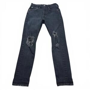 Levi's 501 S Jeans Womens Size 24 Black Distressed Button Fly Stretch Denim